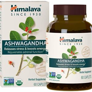 Himalaya Organic Ashwagandha, Adaptogen for Stress-Relief, Cortisol Level Support and Energy Boost, 60 Caplets, 670 mg 2 Month Supply