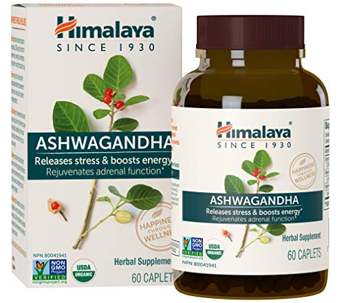 Himalaya Organic Ashwagandha, Adaptogen for Stress-Relief, Cortisol Level Support and Energy Boost, 60 Caplets, 670 mg 2 Month Supply