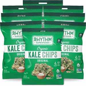 Rhythm Superfoods Kale Chips, Original, Organic and Non-GMO, 0.75 Oz (Pack of 8) Single Serves, Vegan/Gluten-Free Superfood Snacks, Packaging May Vary