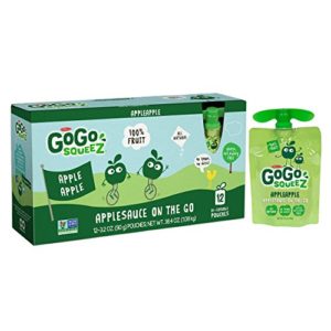 GoGo squeeZ Applesauce on the Go, Apple Apple, 3.2 Ounce (12 Pouches), Gluten Free, Vegan Friendly, Healthy Snacks, Unsweetened Applesauce, Recloseable, BPA Free Pouches