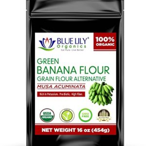Blue Lily Organics Green Banana Flour (16 oz) - 100% Organic USDA Certified, Gluten-free Superfood - Alternative to Wheat Flour - Promotes Healthy Colon, Nutritious & Delicious Vegan All Purpose Flour
