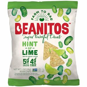 Beanitos Hint of Lime Bean Chips with Sea Salt Plant Based Protein Good Source Fiber Gluten Free Non-GMO Vegan Corn Free Tortilla Chip Snack 1 Ounce (Pack of 24)