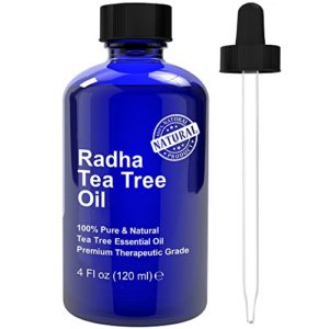Radha Beauty Tea Tree Essential Oil 4 oz. - 100% Pure & Natural Premium Melaleuca Therapeutic Grade - Great with Soaps, Shampoo, Body Wash, Aromatherapy - Antifungal Treatment for Acne, Lice, & Nails