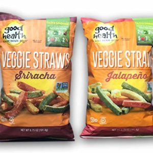 Good Health Veggie Straws Chips Spicy Combo of 2 bags, 6.75 oz each,1 Sriracha and 1 Jalapeno, Including 2 Moist towelettes, Non GMO