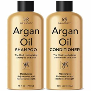 Radha Beauty Argan Oil Shampoo & Conditioner Set, 16 fl oz. for Daily Use, Moisture, and Hair Restoration - Sulfate Free for Men & Women