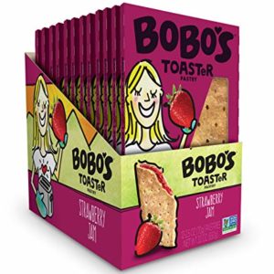 Bobo's TOASTeR Pastry (Strawberry Jam, 12 Pack of 2.5 Oz. Toaster Pastries) Gluten Free Whole Grain Pastry - Great Tasting Vegan On-The-Go Breakfast or Snack, Made in the USA