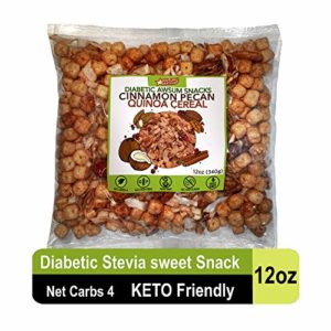 Diabetic Awsum Snacks 12 oz Mix Cinnamon Pecan Organic Quinoa Cereal 4g Net Carbs No Sugar Added Low Carb Gluten-Free High Fiber Non-GMO Keto and Vegan Friendly Cranberries Almond Coconut Stevia