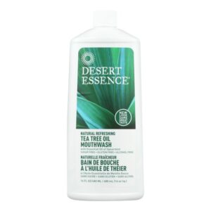 Desert Essence Tea Tree Oil Mouthwash - 16 Fl Oz - Pack of 2 - Natural Refreshing - Spearmint Flavor - Helps Reduce Plaque Buildup - Refreshes Mouth & Gums - Vitamin C - Oral Care - No Parabens