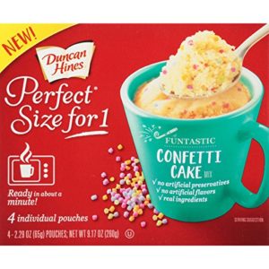 Duncan Hines Perfect Size for 1 Cake Mix, Ready in About a Minute, Confetti Cake, 4 Individual Pouches, 2.29 Ounce (Pack of 4)