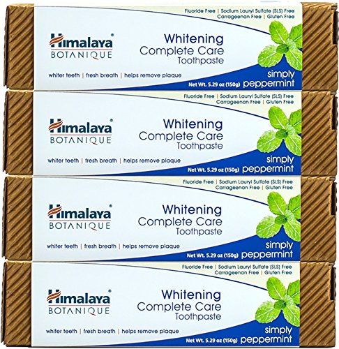 Himalaya Whitening Toothpaste - Simply Peppermint 5.29 oz/150 gm (4 Pack), Natural, Fluoride-Free & SLS-Free