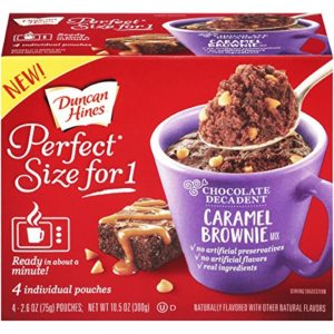 Duncan Hines Perfect Size for 1 Brownie Mix, Ready in About a Minute, Caramel Brownie, 4 Individual Pouches, 2.6 Ounce (Pack of 4)