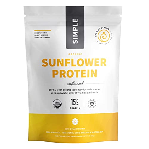 Sprout Living, Sunflower Seed Protein Powder, 15 Grams Organic Plant Protein, Vegan, Gluten Free, No Dairy, No Additives, 1 pound, 16 servings (Simple Protein)