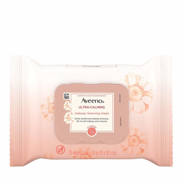 Aveeno Ultra-Calming Cleansing Oil-Free Makeup Removing Wipes for Sensitive Skin, 25 Count