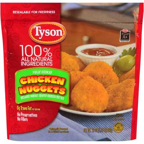 Tyson Fully Cooked Breaded Nugget Shaped Chicken Patties, 1.375 Pound -- 8 per case.