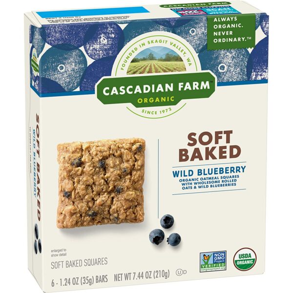 Cascadian Farm Organic Blueberry Soft Baked Squares, Snack Bar, 6 ct, 7.44 oz