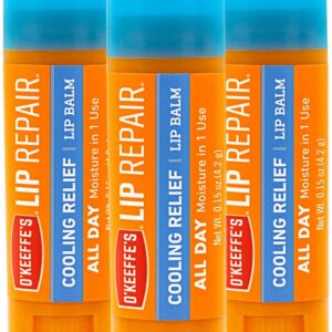 O'Keeffe's Cooling Relief Lip Repair Lip Balm for Dry, Cracked Lips, Stick, (Pack of 3)
