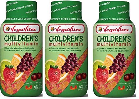VegaVites Children's Multivitamin 3 Pack Vegetarian, Halal, Kosher Non GMO, Gelatin Free & Gluten Free
