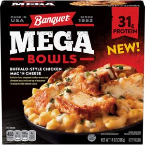 Banquet Mega Bowl Buffalo Chicken Macaroni & Cheese High Protein 14 oz Pack of 8