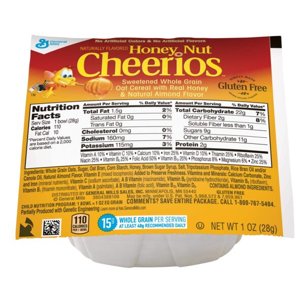 Honey Nut Cheerios Cereal Single Serve Bowl, 1 Oz (Pack of 96)
