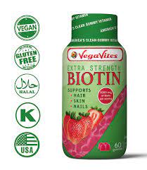 VegaVites Gummy Extra Strength BIOTIN – The Clean Vitamin! 5000 mcg – Vegan, Halal & Kosher - Ultimate Hair, Skin, and Nails Support