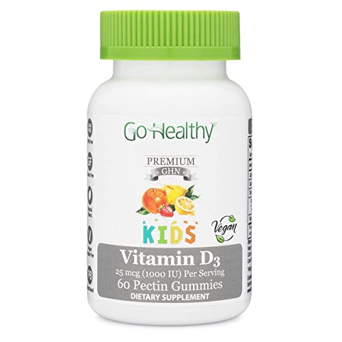 Go Healthy Natural Vitamin D3 Kids Premium Vegan Low Sugar 25mcg (1000 IU) Per Gummy