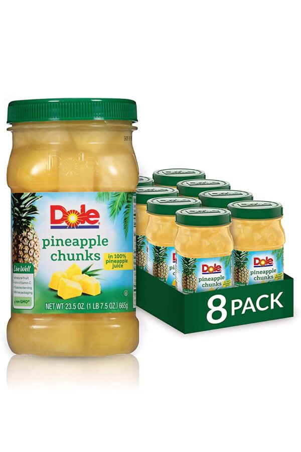 Dole Jarred Pineapple Chunks in 100% Fruit Juice, 23.5 Ounce Jar (Pack of 8)