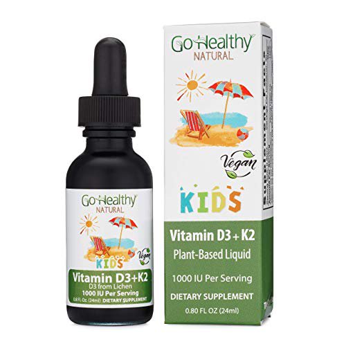 Go Healthy Natural Vitamin D3 + K2 Vegan Liquid Drops Kids, Toddler, Children - Black Glass 0.80 FL Oz.