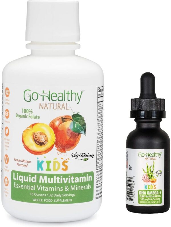 Go Healthy Natural Kids Liquid Multivitamin + Vegan Liquid DHA Omega-3 Algae Oil