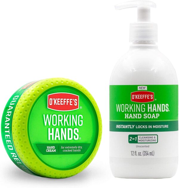 O'Keeffe's Working Hands Hand Cream 3.4oz Jar + Working Hands Moisturizing Hand Soap 12oz Pump, White